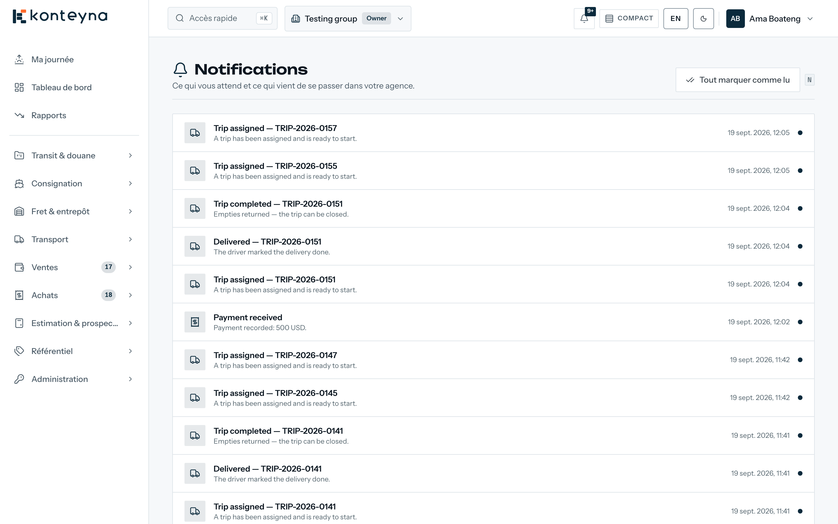 Le centre de notifications.